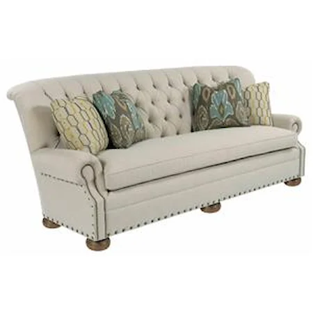 Traditional 96 Inch Button-Tufted Sofa with Rolled Back and Nailheads